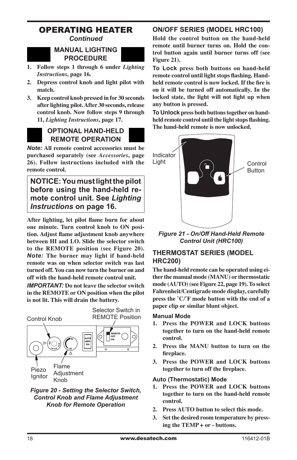 Operating heater | Desa VFRMV18PB User Manual | Page 18 / 32