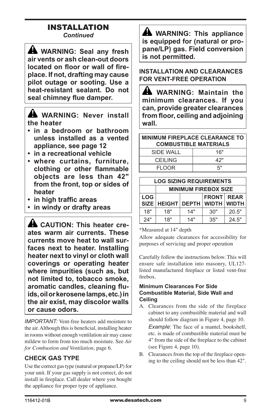 Installation | Desa VFRMV18PB User Manual | Page 9 / 32