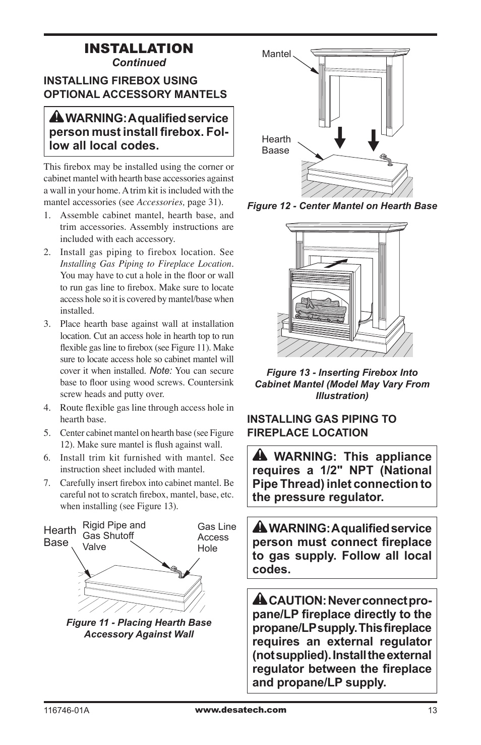 Installation | Desa VSGF36NRA User Manual | Page 13 / 40