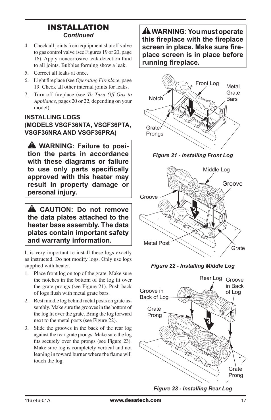 Installation | Desa VSGF36NRA User Manual | Page 17 / 40