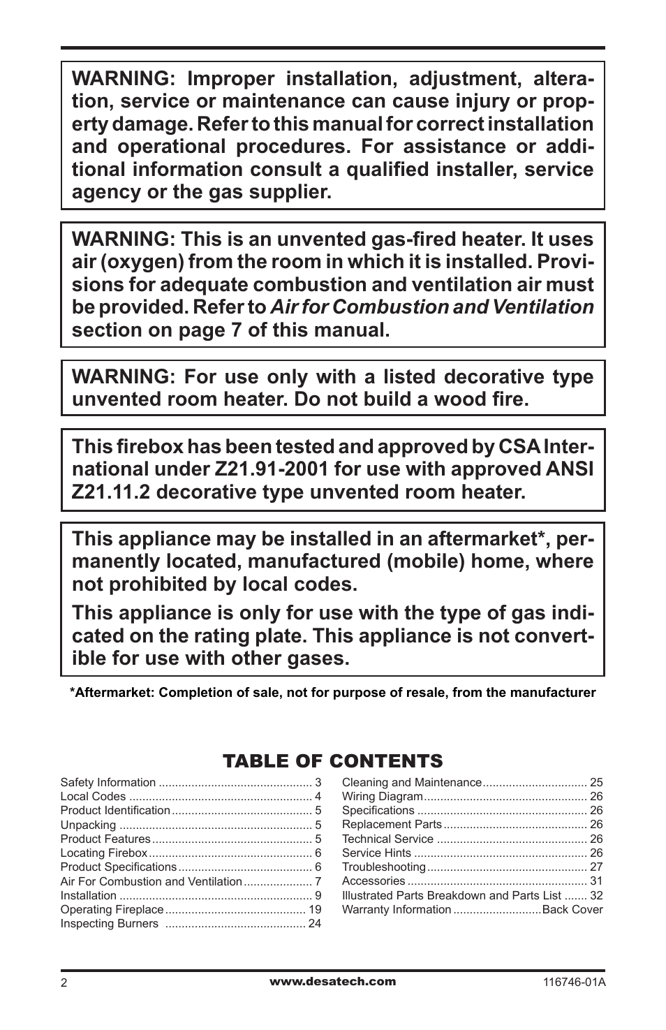 Desa VSGF36NRA User Manual | Page 2 / 40