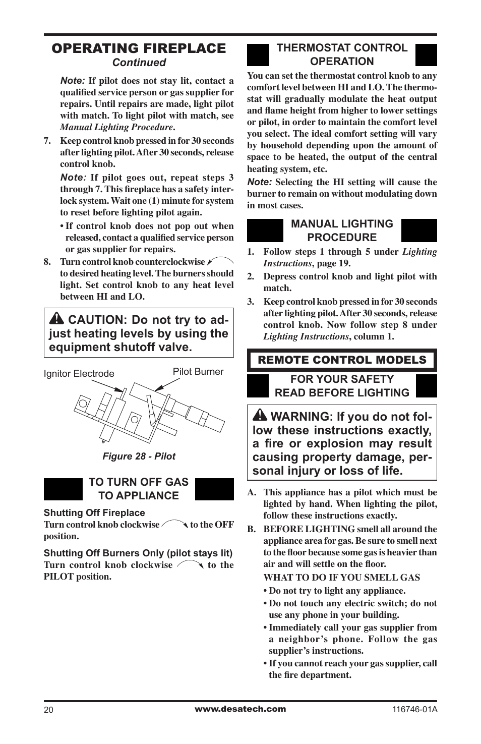 Operating fireplace | Desa VSGF36NRA User Manual | Page 20 / 40