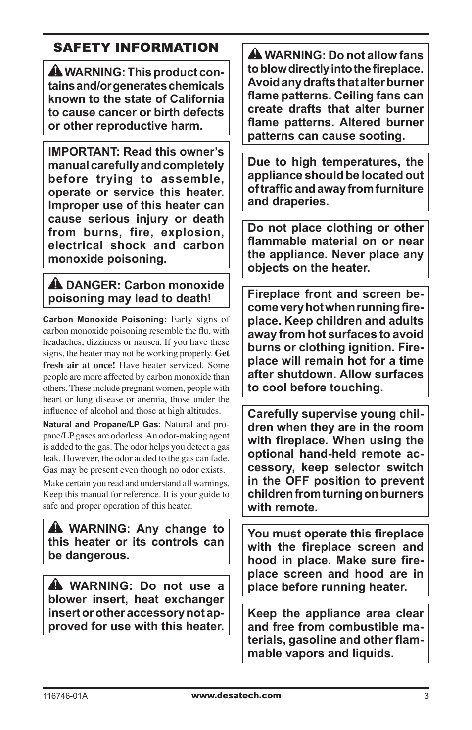 Safety information | Desa VSGF36NRA User Manual | Page 3 / 40