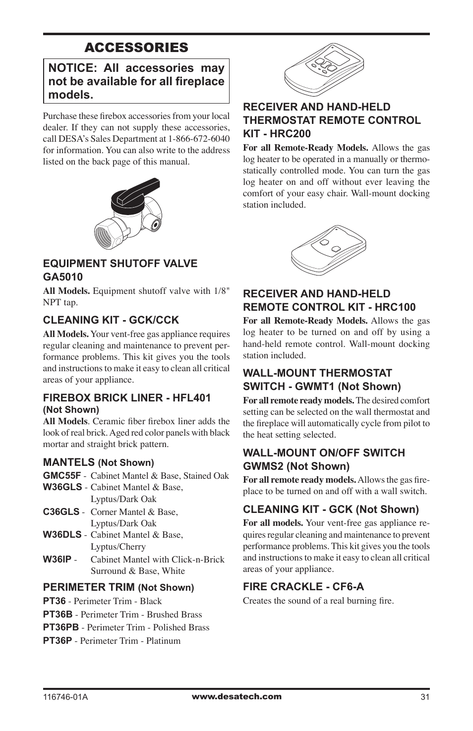 Accessories | Desa VSGF36NRA User Manual | Page 31 / 40