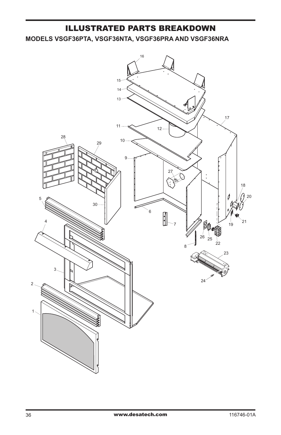 Illustrated parts breakdown | Desa VSGF36NRA User Manual | Page 36 / 40