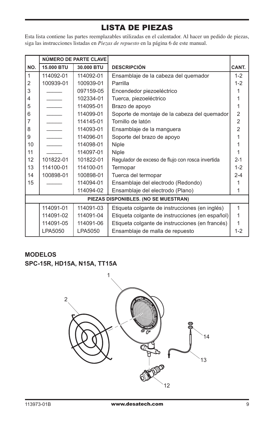 Lista de piezas | Desa AND TT30 10 User Manual | Page 19 / 32