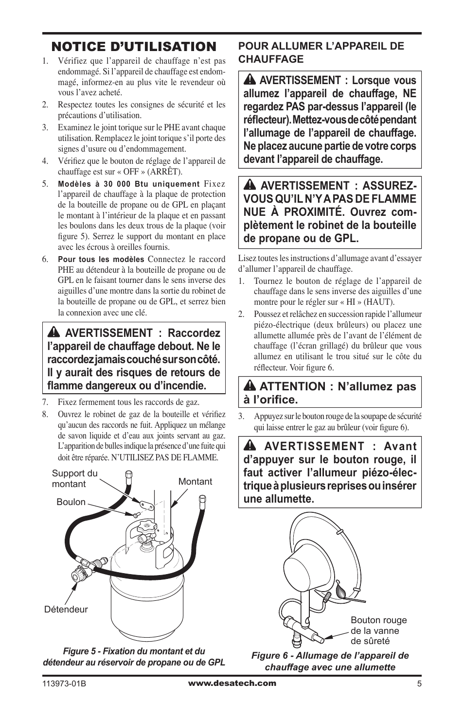 Notice d’utilisation, Attention : n’allumez pas à l’oriﬁce | Desa AND TT30 10 User Manual | Page 25 / 32