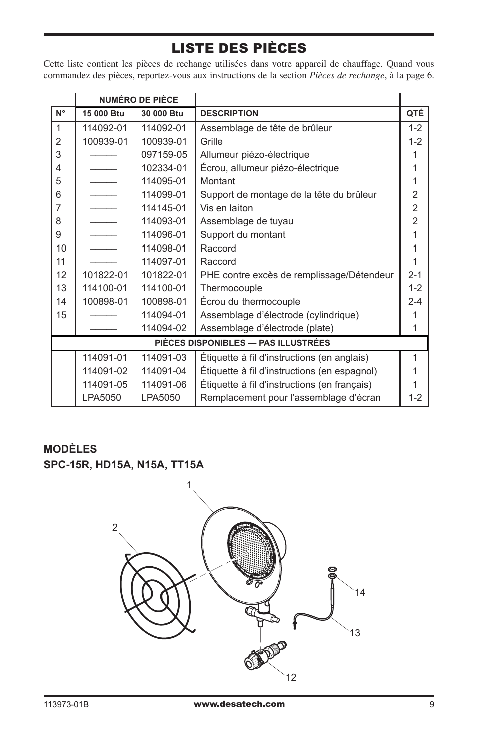 Liste des pièces | Desa AND TT30 10 User Manual | Page 29 / 32