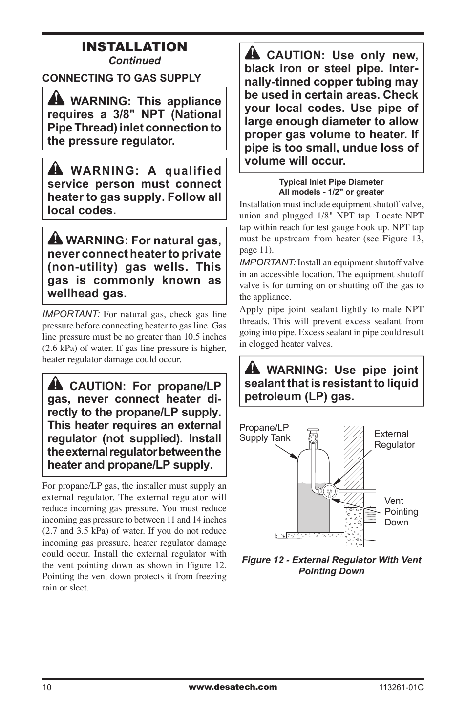 Installation | Desa CTR25NR User Manual | Page 10 / 48