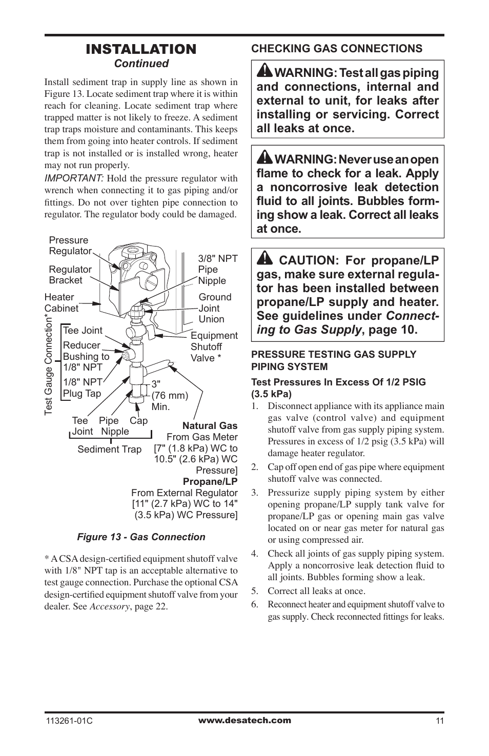 Installation | Desa CTR25NR User Manual | Page 11 / 48