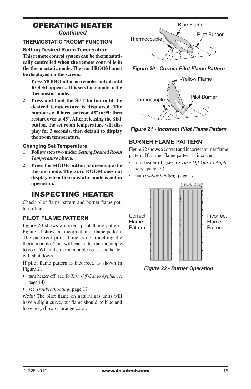 Inspecting heater, Operating heater | Desa CTR25NR User Manual | Page 15 / 48
