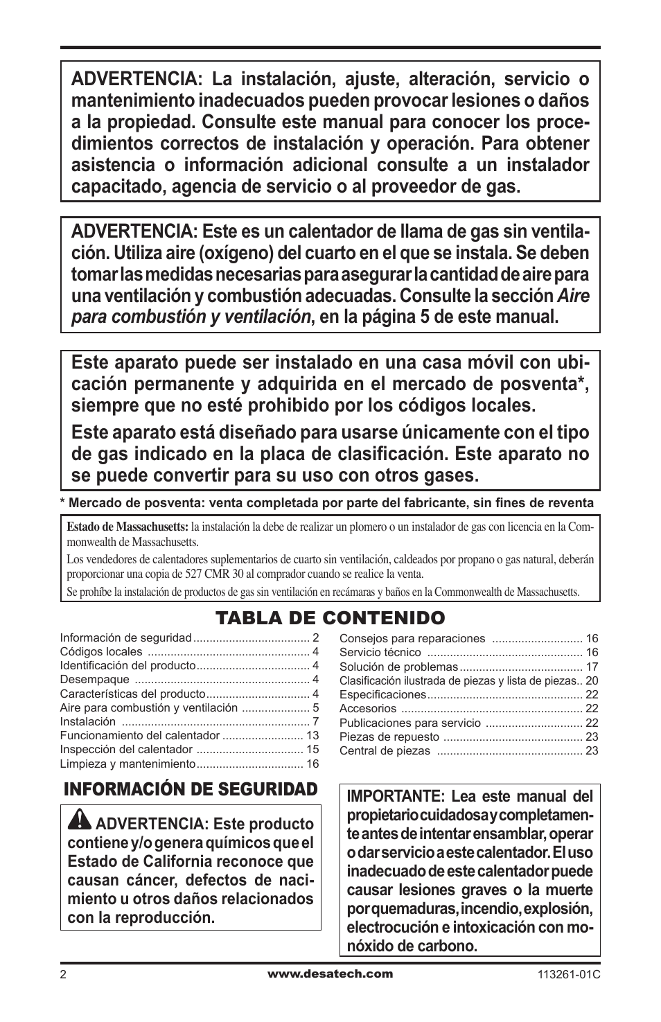 Información de seguridad | Desa CTR25NR User Manual | Page 26 / 48