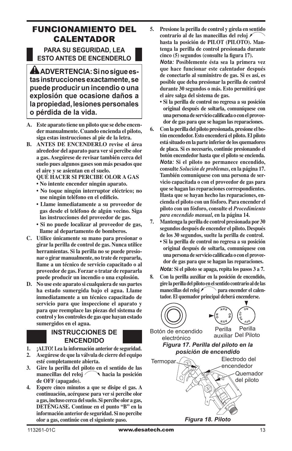Funcionamiento del calentador | Desa CTR25NR User Manual | Page 37 / 48