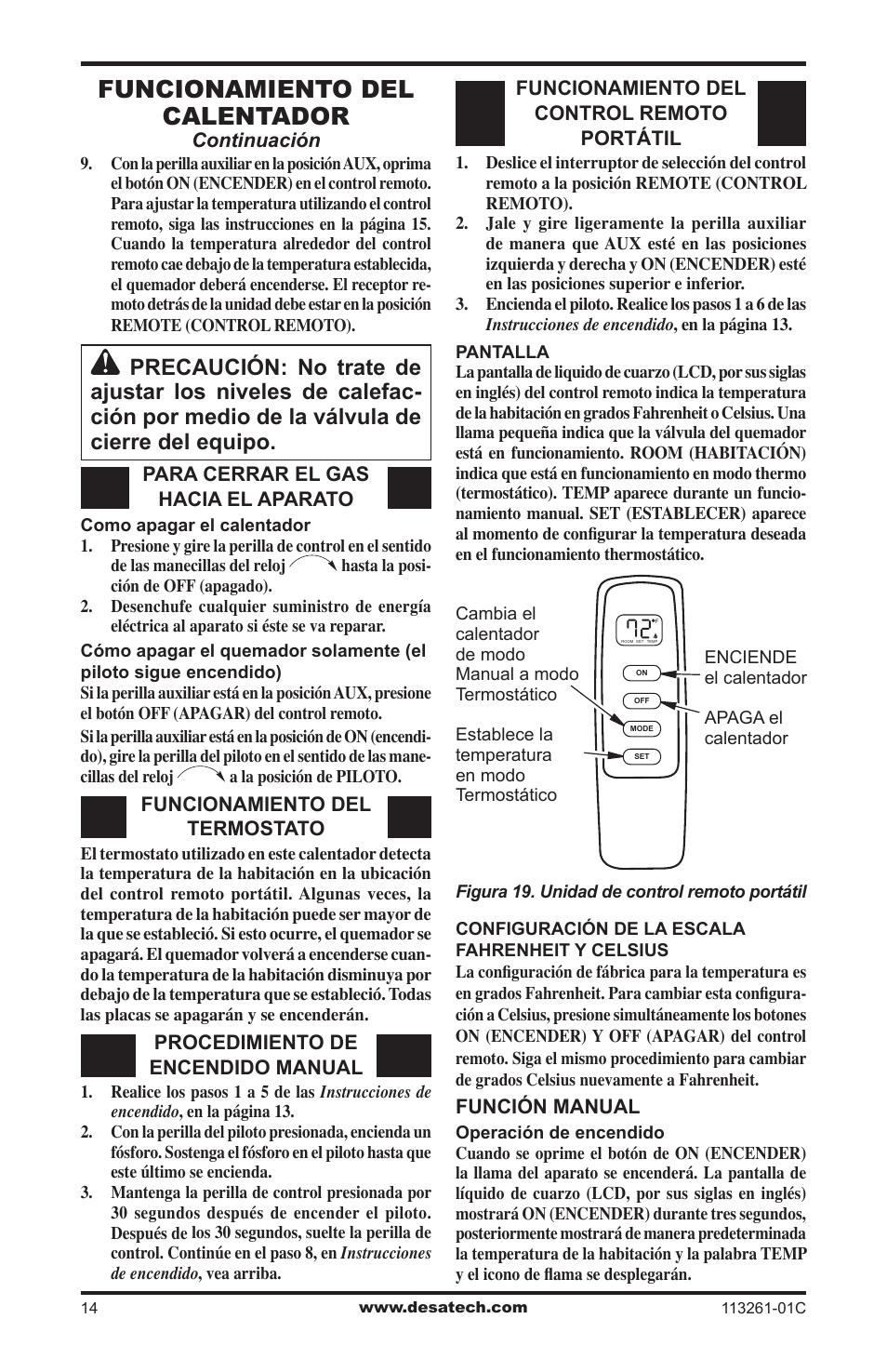 Funcionamiento del calentador | Desa CTR25NR User Manual | Page 38 / 48