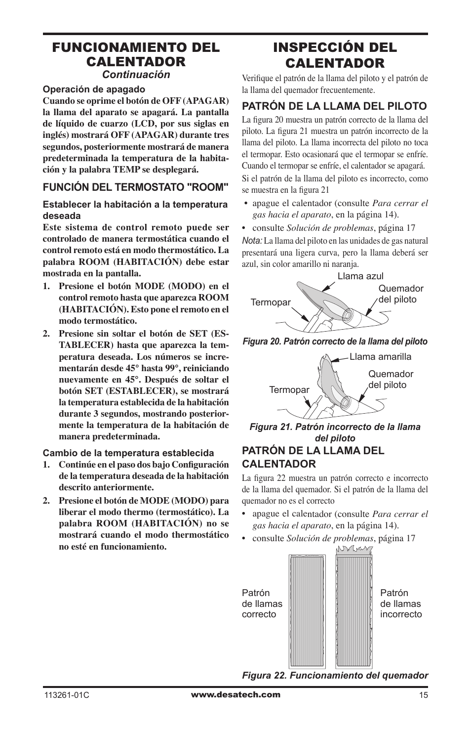 Inspección del calentador, Funcionamiento del calentador | Desa CTR25NR User Manual | Page 39 / 48