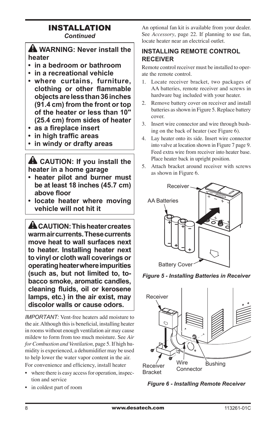 Installation | Desa CTR25NR User Manual | Page 8 / 48
