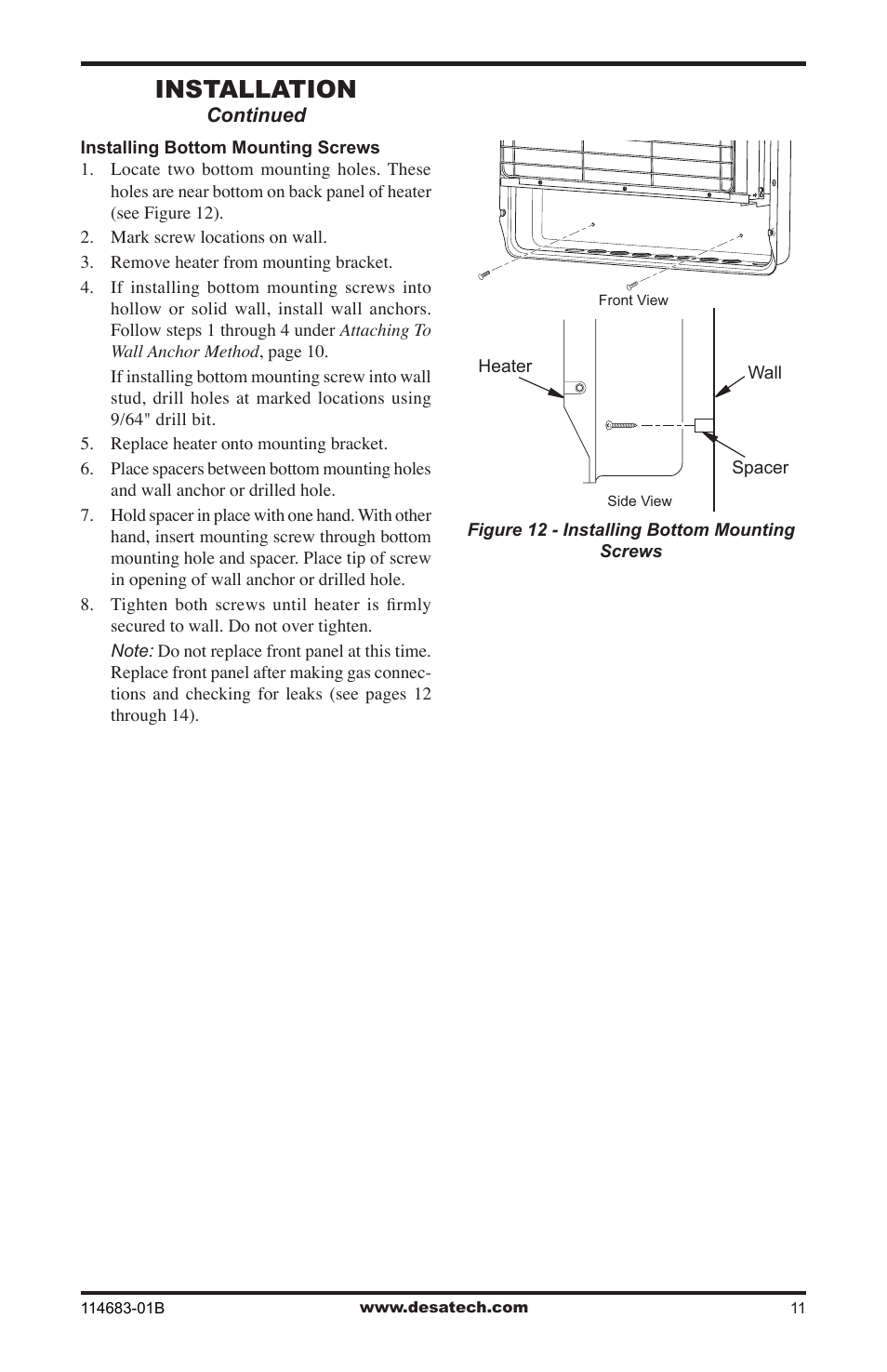 Installation | Desa BG30PT User Manual | Page 11 / 32