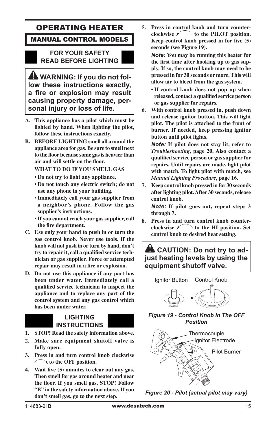 Operating heater | Desa BG30PT User Manual | Page 15 / 32