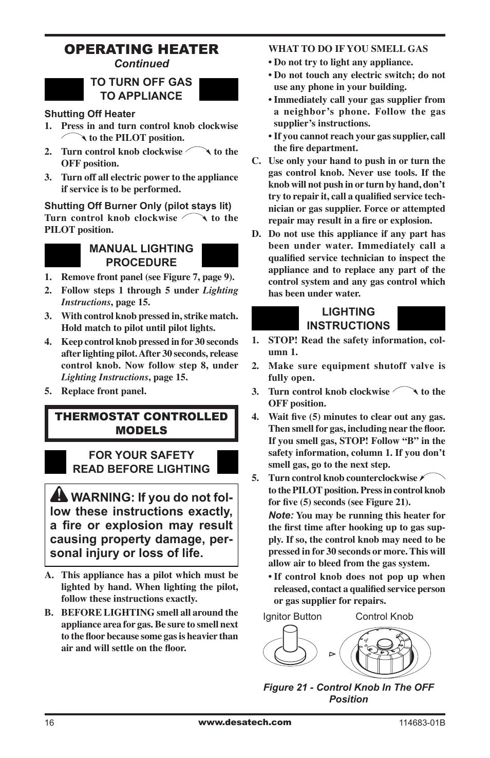 Operating heater | Desa BG30PT User Manual | Page 16 / 32