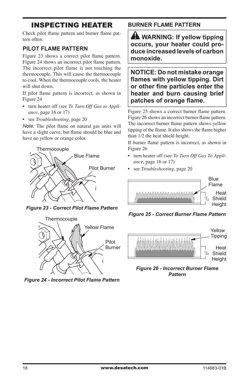 Inpecting heater, Inspecting heater | Desa BG30PT User Manual | Page 18 / 32