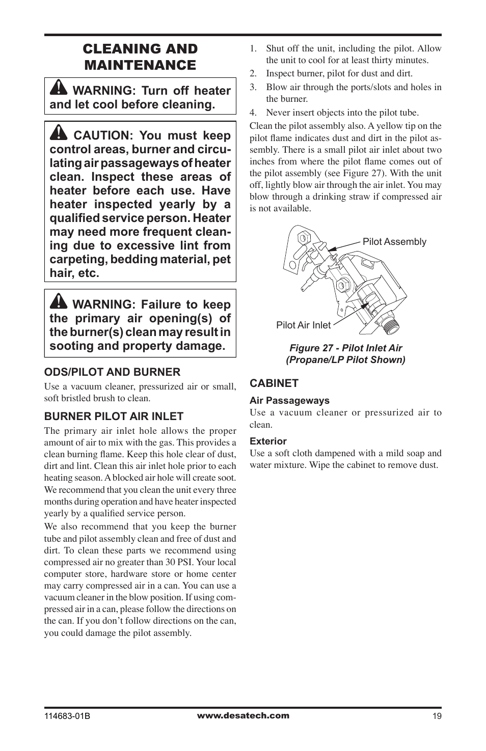Cleaning and maintenance | Desa BG30PT User Manual | Page 19 / 32