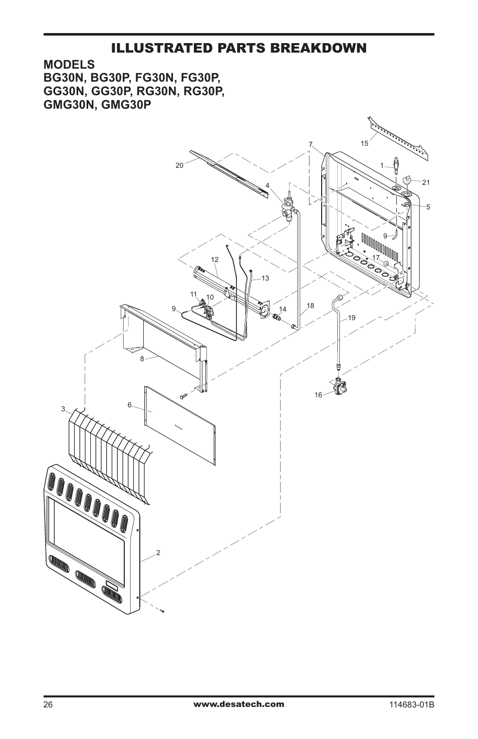 Illustrated parts breakdown and parts list, Illustrated parts breakdown | Desa BG30PT User Manual | Page 26 / 32