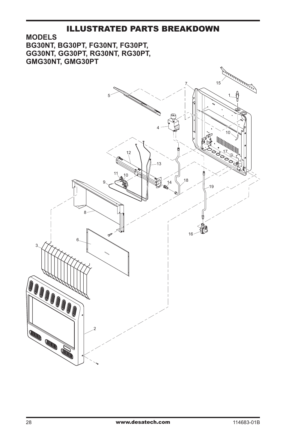 Illustrated parts breakdown | Desa BG30PT User Manual | Page 28 / 32