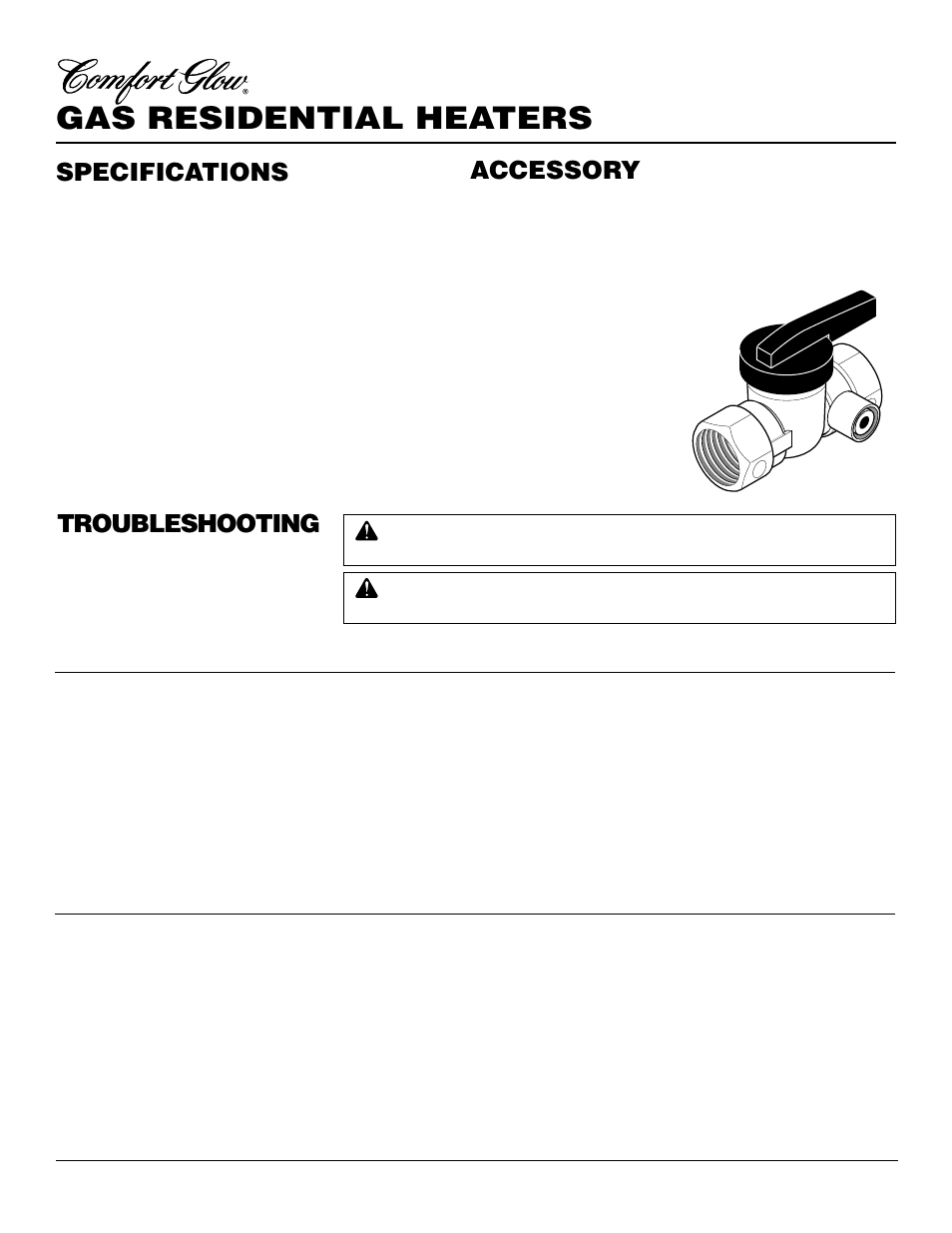 Gas residential heaters, Troubleshooting, Accessory | Specifications | Desa CGN10R User Manual | Page 12 / 20
