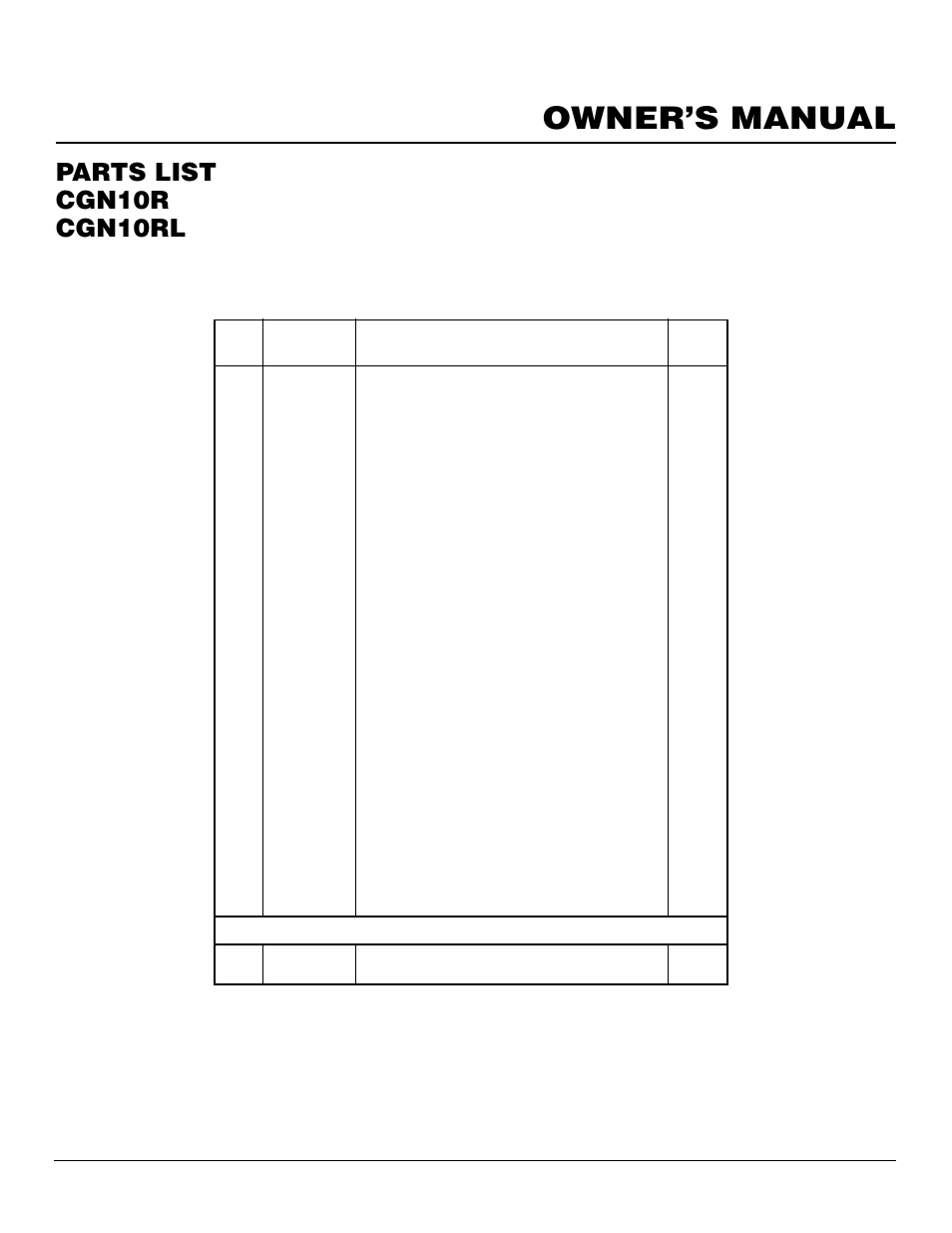 Owner’s manual, Parts list cgn10r cgn10rl | Desa CGN10R User Manual | Page 17 / 20