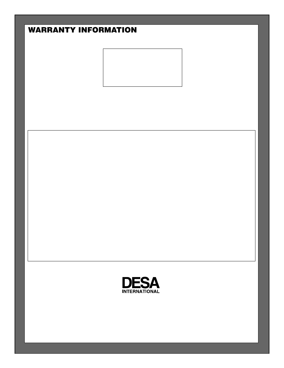 Warranty information | Desa CGN10R User Manual | Page 20 / 20