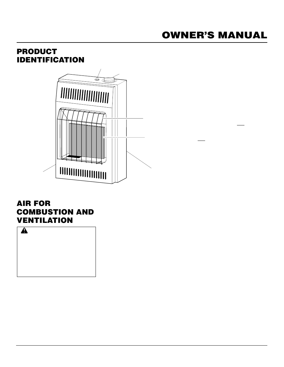 Owner’s manual, Product identification, Air for combustion and ventilation | Desa CGN10R User Manual | Page 3 / 20