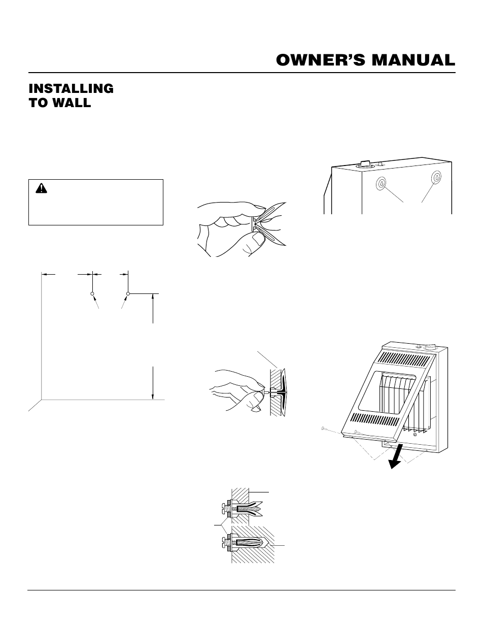 Owner’s manual, Installing to wall, Continued | Desa CGN10R User Manual | Page 7 / 20