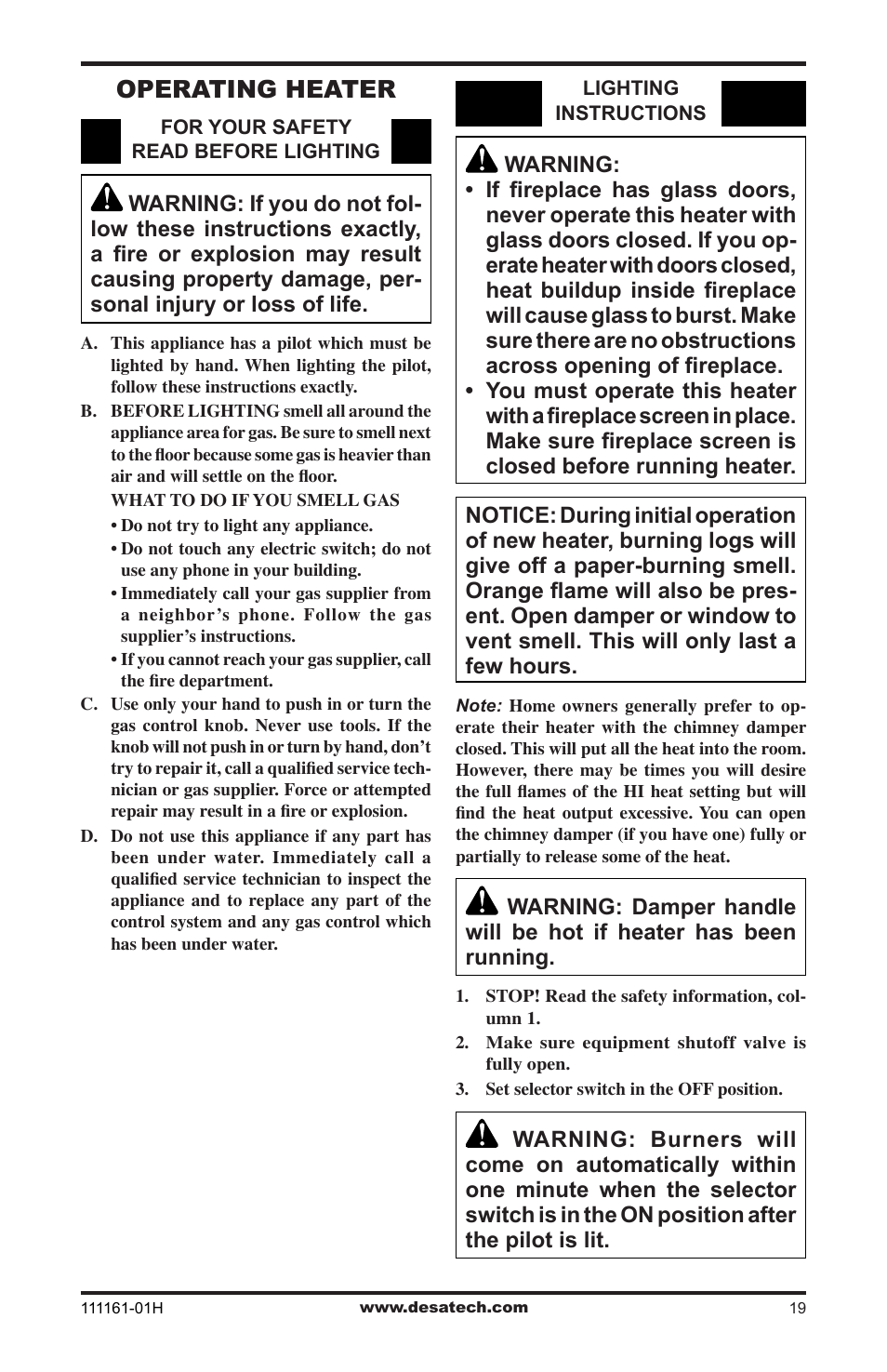 Operating heater | Desa CCL3924PRA User Manual | Page 19 / 36