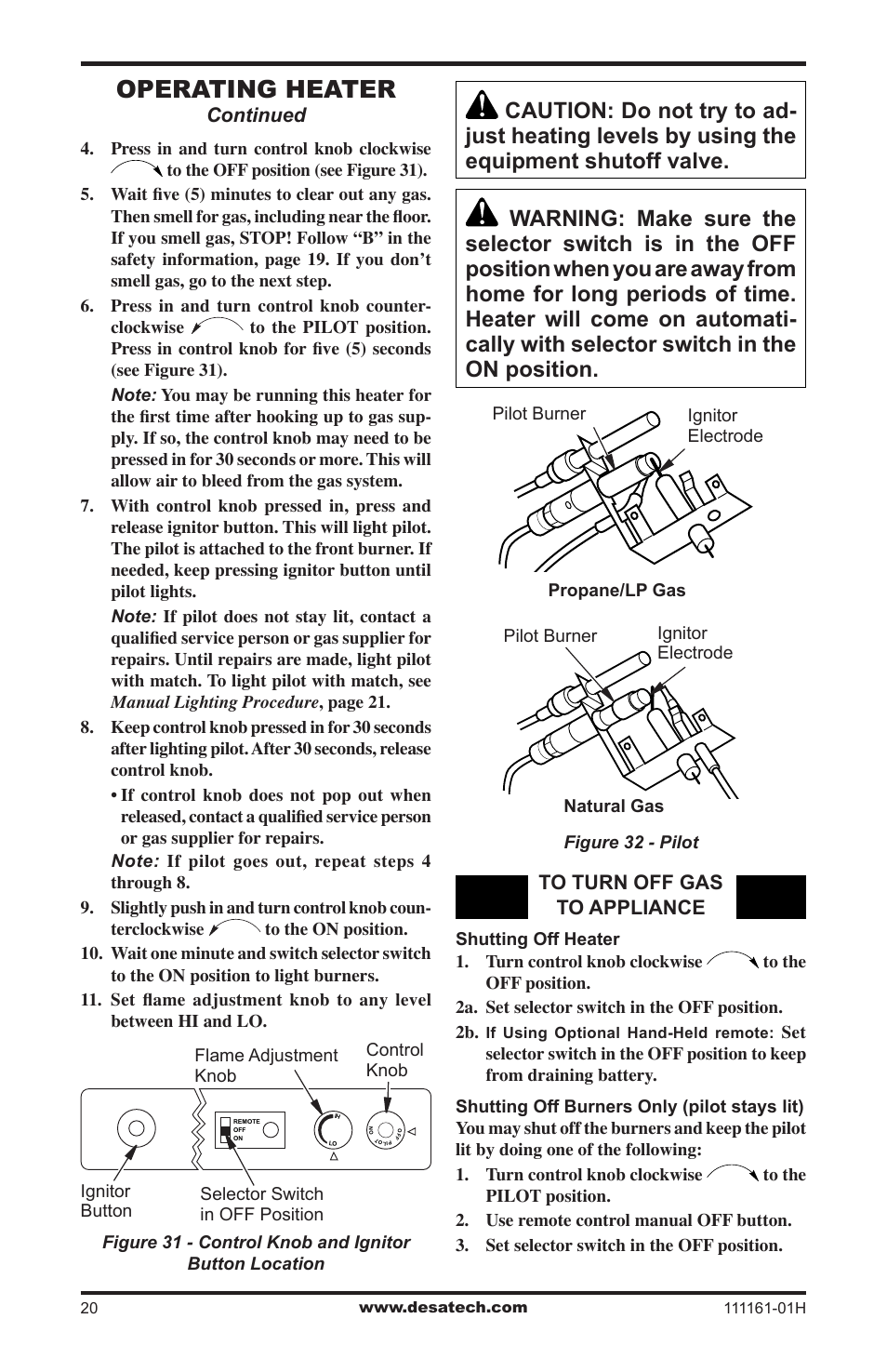 Operating heater | Desa CCL3924PRA User Manual | Page 20 / 36