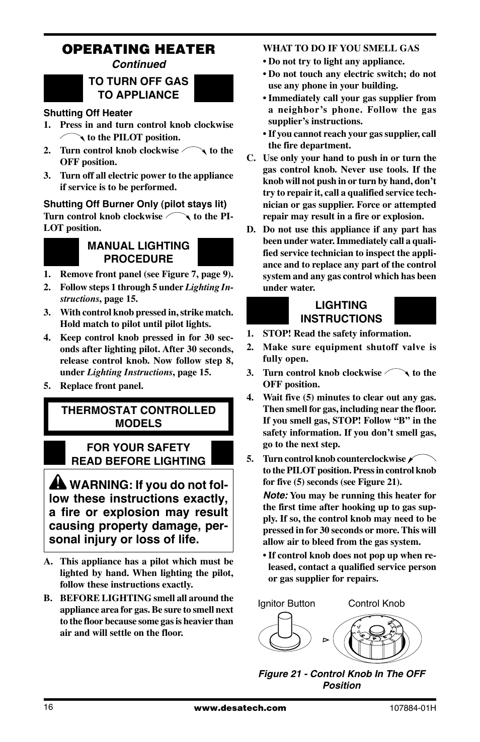 Operating heater, Continued | Desa GN30 User Manual | Page 16 / 32