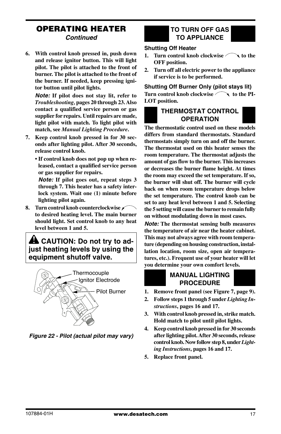 Operating heater | Desa GN30 User Manual | Page 17 / 32