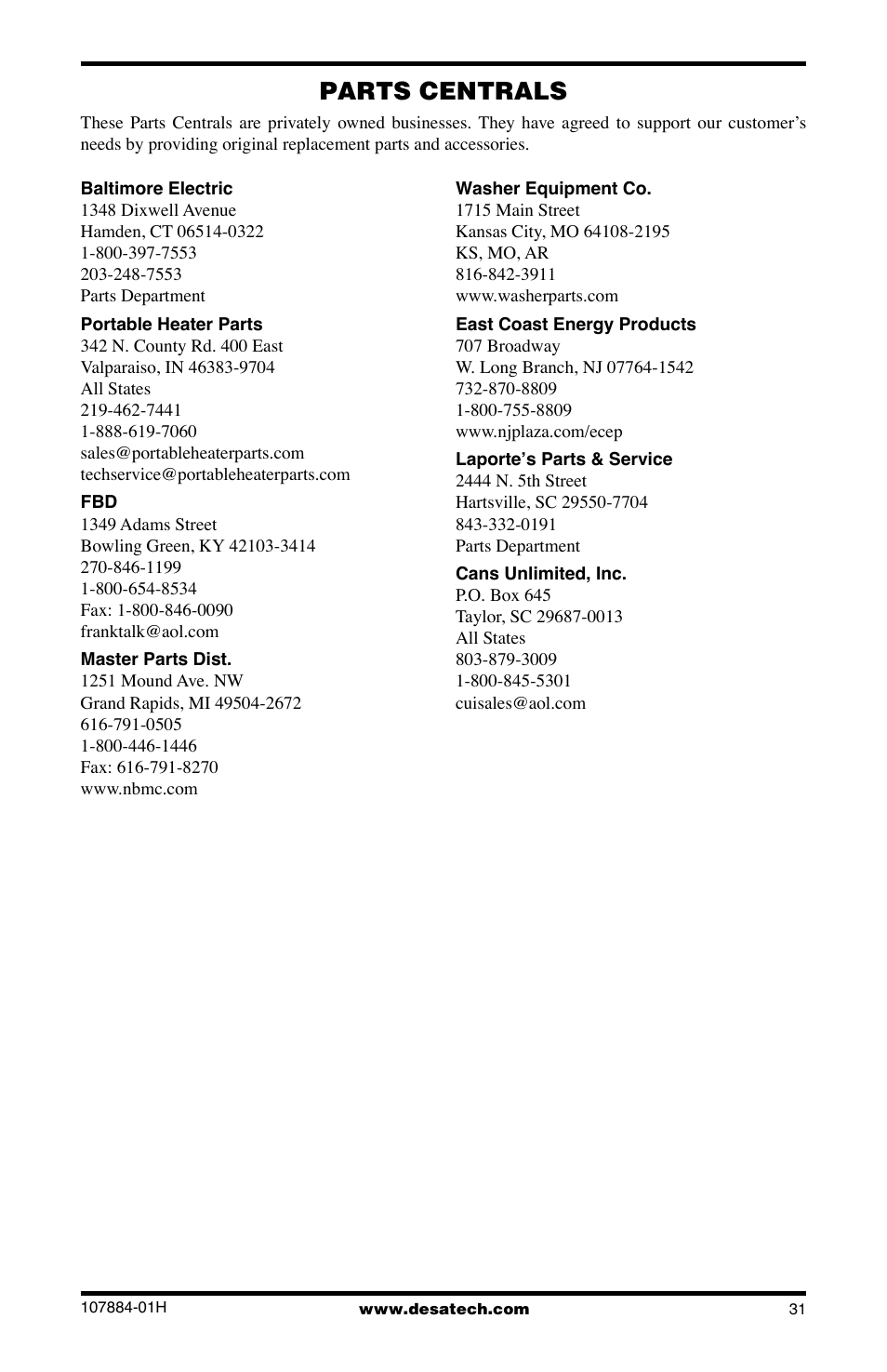 Parts centrals | Desa GN30 User Manual | Page 31 / 32