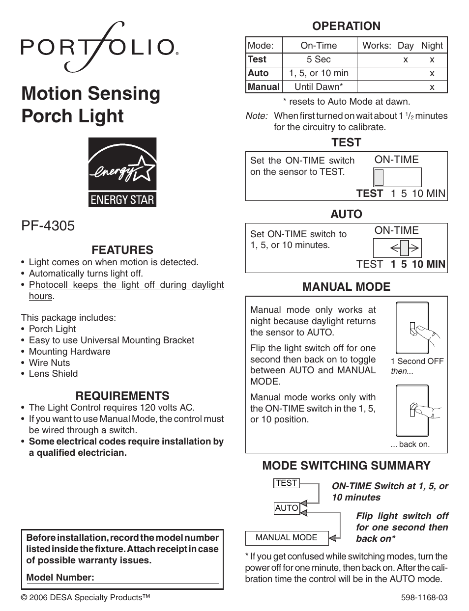 Desa PF-4305 User Manual | 12 pages