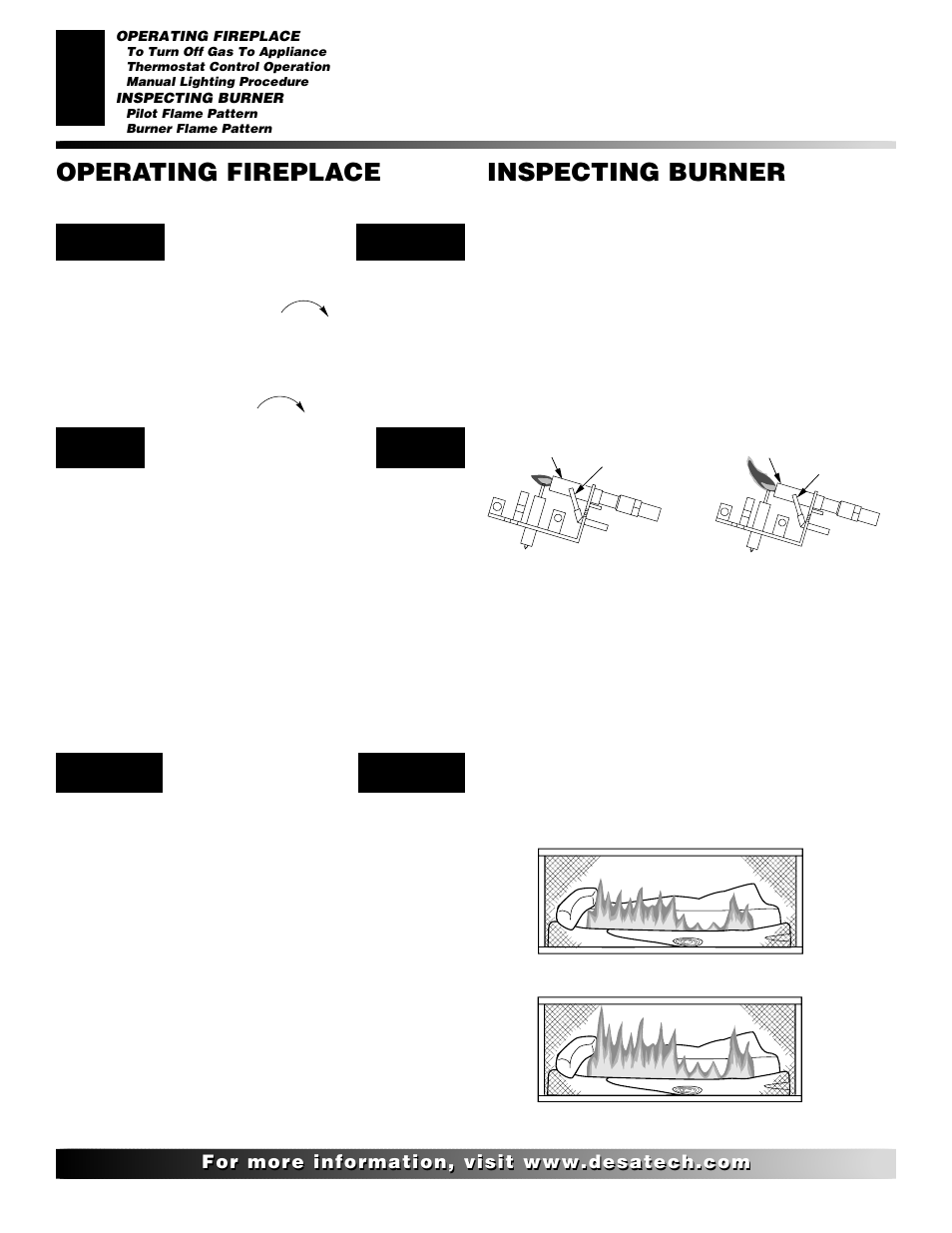 Operating fireplace, Inspecting burner, Continued | Desa CGCF26TN User Manual | Page 18 / 30