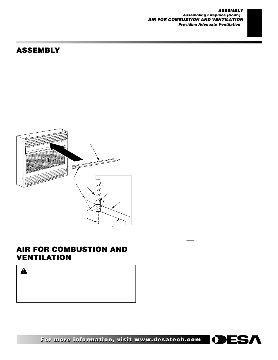 Assembly, Air for combustion and ventilation, Continued | Desa CGCF26TN User Manual | Page 5 / 30