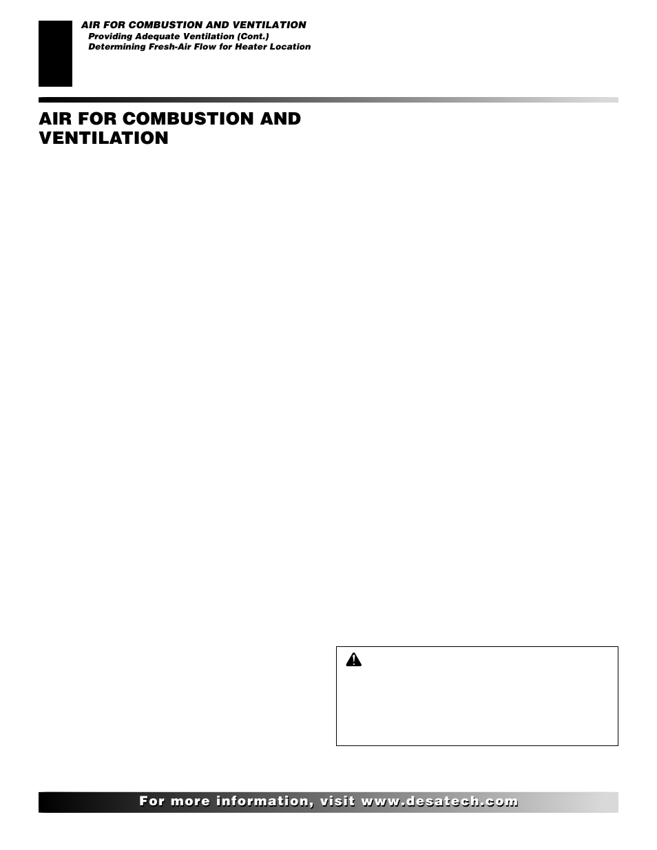 Air for combustion and ventilation, Continued, Determining fresh-air flow for heater location | Desa CGCF26TN User Manual | Page 6 / 30