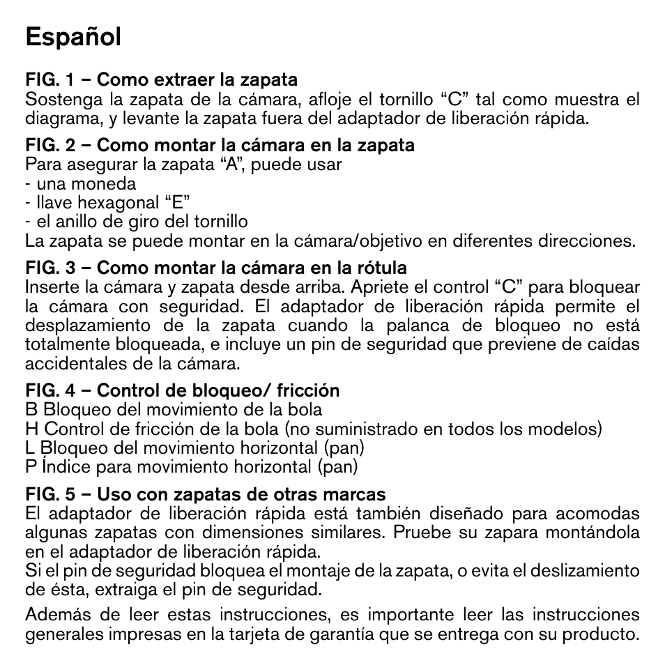 Español | Gitzo GH1382TQD Series 1 Traveler Center Ball Head with Arca-Type Screw Knob QR Receiver User Manual | Page 10 / 16