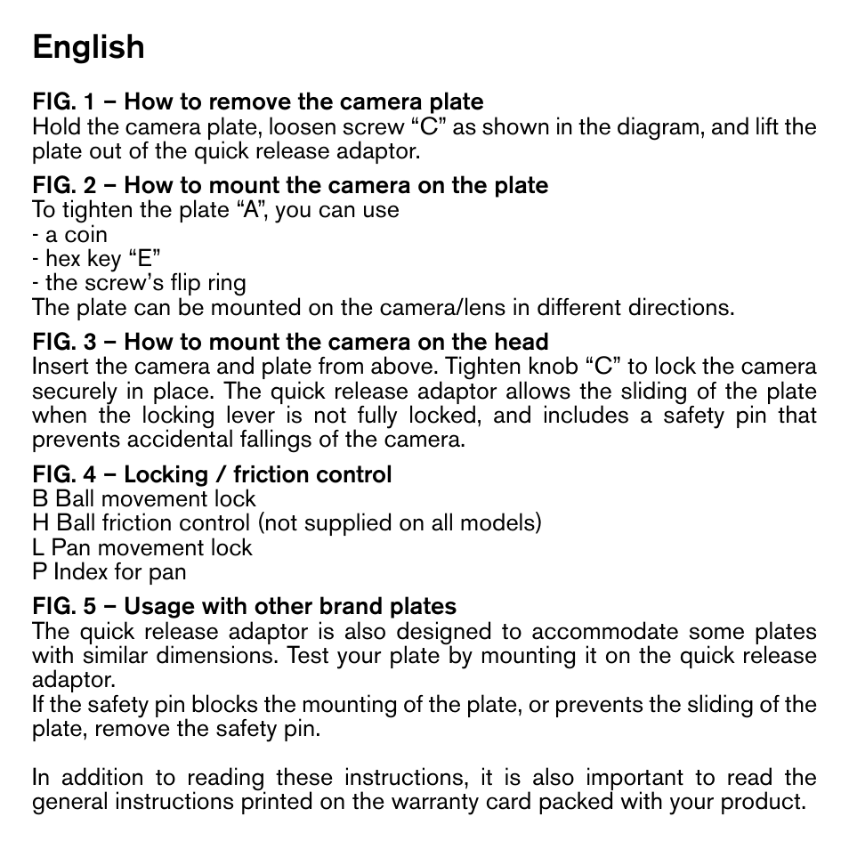 English | Gitzo GH1382TQD Series 1 Traveler Center Ball Head with Arca-Type Screw Knob QR Receiver User Manual | Page 6 / 16