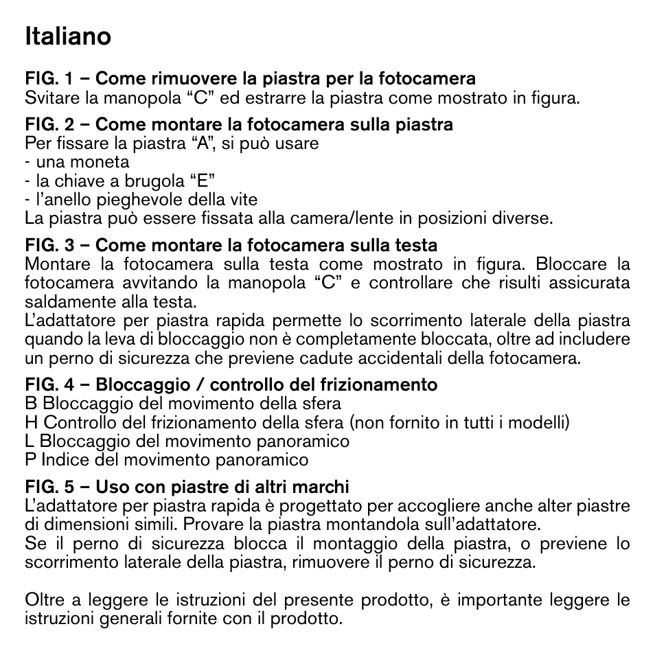 Italiano | Gitzo GH1382TQD Series 1 Traveler Center Ball Head with Arca-Type Screw Knob QR Receiver User Manual | Page 7 / 16