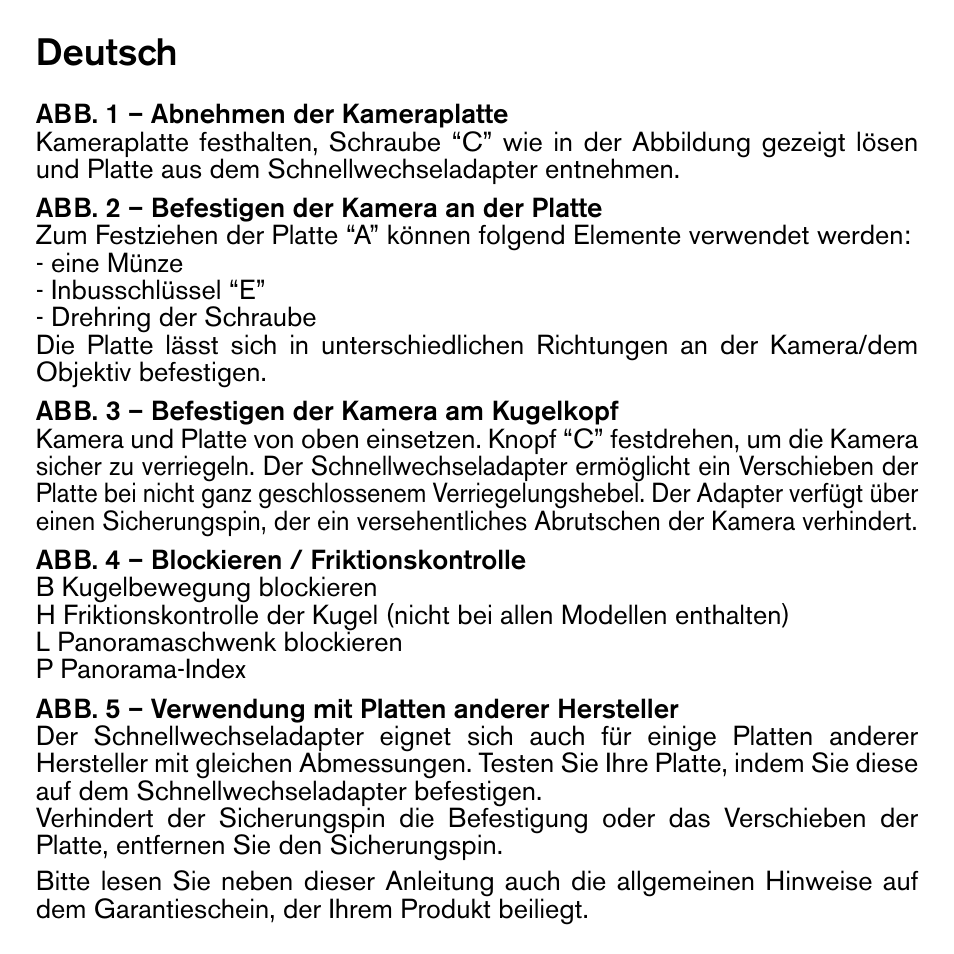 Deutsch | Gitzo GH1382TQD Series 1 Traveler Center Ball Head with Arca-Type Screw Knob QR Receiver User Manual | Page 8 / 16
