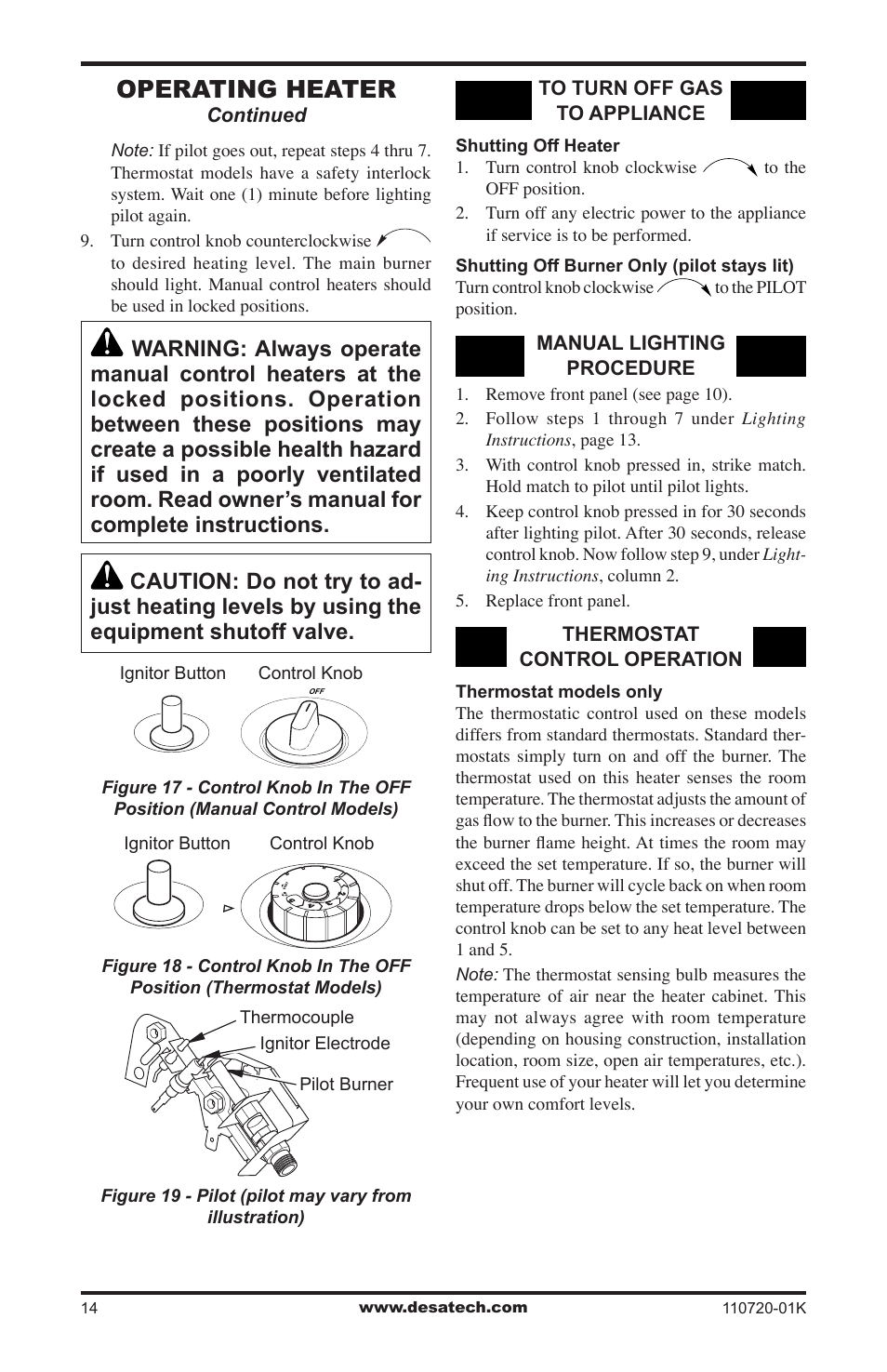 Operating heater | Desa VN1000BTA User Manual | Page 14 / 28