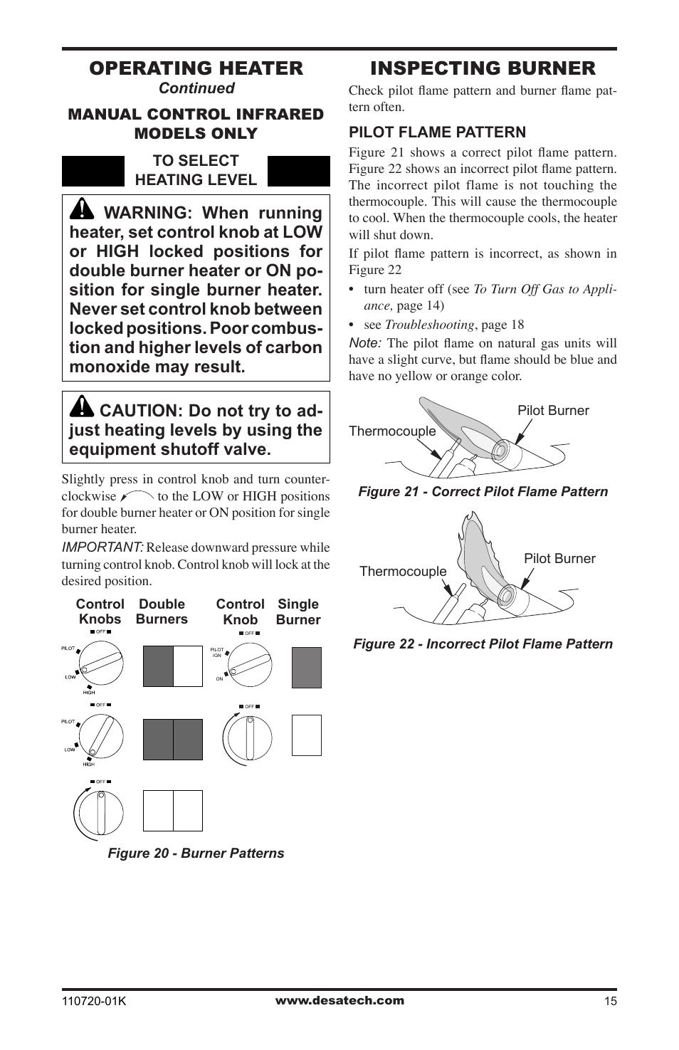 Inspecting burner, Operating heater | Desa VN1000BTA User Manual | Page 15 / 28