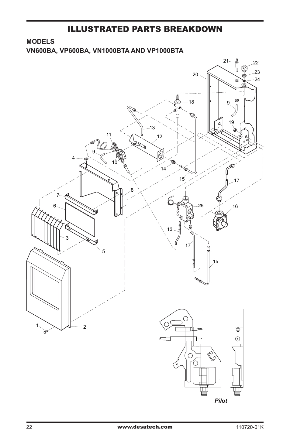 Illustrated parts breakdown and parts list, Illustrated parts breakdown | Desa VN1000BTA User Manual | Page 22 / 28