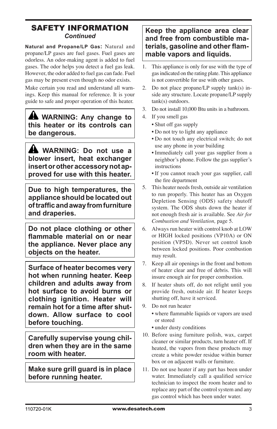 Safety information | Desa VN1000BTA User Manual | Page 3 / 28