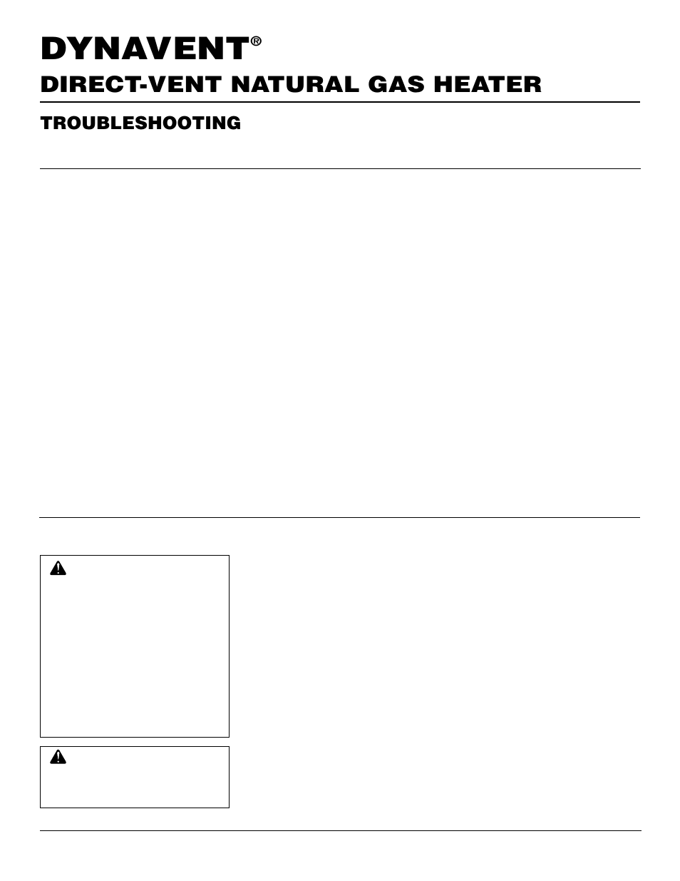 Dynavent, Direct-vent natural gas heater, Troubleshooting | Desa DNV40NB User Manual | Page 16 / 30